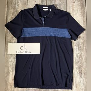 Like New! Calvin Klein’s Men’s Navy Blue Striped Collared Polo - L